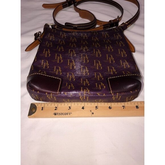 Dooney & Bourke Crossbody Bag Plum Gold DB 1975 Brown Leather Trim Adjustable - Picture 13 of 14
